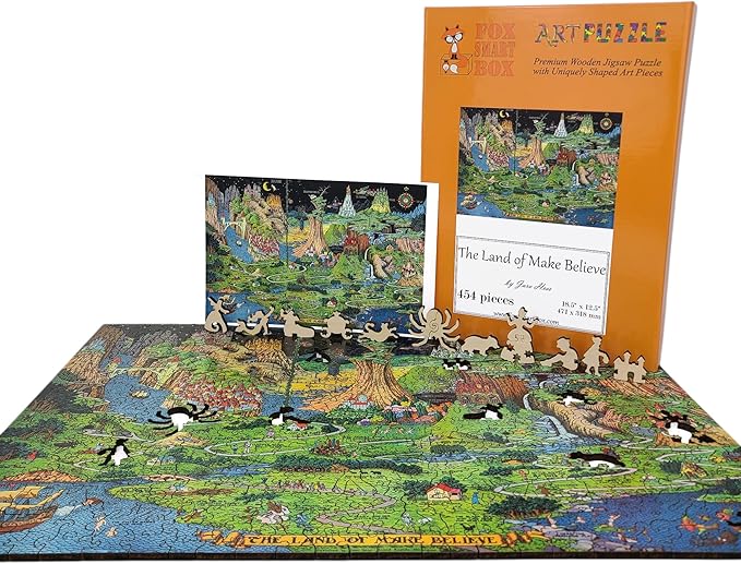 Wooden Puzzle for Adults - Uniquely Shaped Pieces - Made in The USA by FoxSmartBox - 454 Pieces - The Land of Make Believe