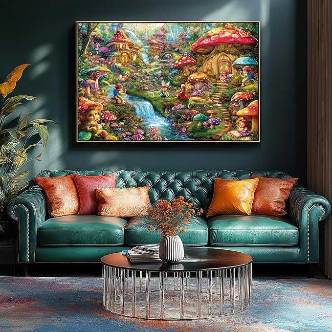 Fantasy Mushroom Puzzles for Adults 1000 Pieces Colorful Fairy Cottage Puzzle for Adults Impossible Hard Difficult Unique Jigsaw Puzzles 1000 Pieces Challenging Family Puzzle Perfect for Game Nights