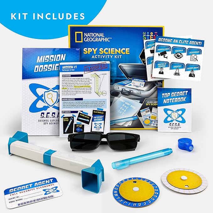 Blue Marble National Geographic Spy Science Kit - Kids Spy Activity Set, Complete 10 Secret Missions with Gadgets for Kids and Gear, Detective Kit, Science Kits, Pretend Play, Spy Halloween Costume