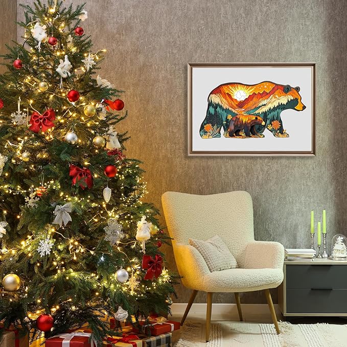 Wooden Puzzles for Adults - Forest Bears Wooden Jigsaw Puzzle - Unique Animal Shaped Wood Puzzles Adult - Christmas Birthday Gifts for Adults/Friends/Family - 80pcs 9.7 * 5.2in