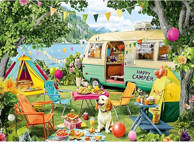 300 Piece Puzzles for Adults,Lakeside Camping Puzzle for Adults Teens,Large Piece Fun Jigsaw Puzzle for Kids Ages 8-10 10-12,Glossy & Sturdy Pieces,Challenging Family Game Great Gift Idea,20.5 x 15 in