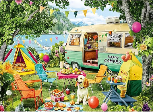 300 Piece Puzzles for Adults,Lakeside Camping Puzzle for Adults Teens,Large Piece Fun Jigsaw Puzzle for Kids Ages 8-10 10-12,Glossy & Sturdy Pieces,Challenging Family Game Great Gift Idea,20.5 x 15 in