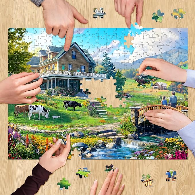 300 Pieces Puzzle for Adults Country Life Puzzle Recycled Cardboard Large Piece, Cows Jigsaw Puzzles 300 Pieces Challenging Game Home Decor Gift Toy for Adults Kids Seniors 20.5 * 15 inch