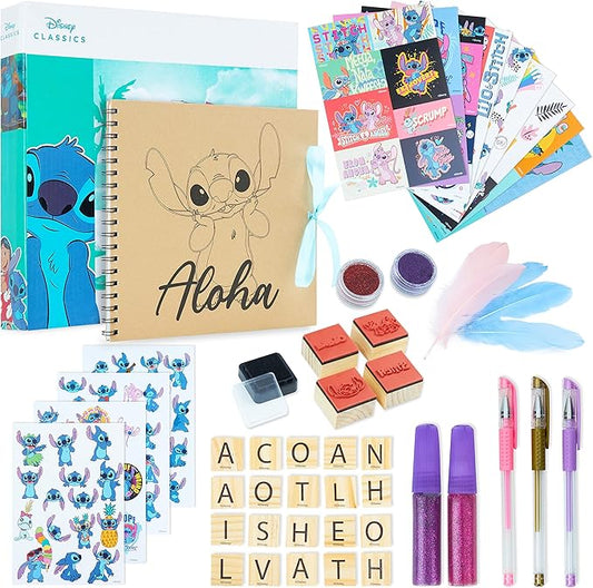 Disney Stitch Scrapbook Supplies Set for Girls Teenagers DIY Scrapbooking Supplies Arts Craft Kit with Stickers Stamps Glitter Gel Pens Journal Stitch Gifts