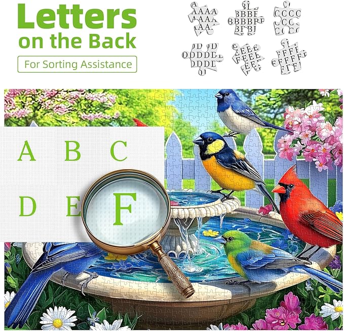 Birds at Birdbath 1000 Piece Jigsaw Puzzle for Adults Birds Bath Fountain Garden Scene Challenging Family Puzzle Perfect for Game Nights (27.5"X19.6")