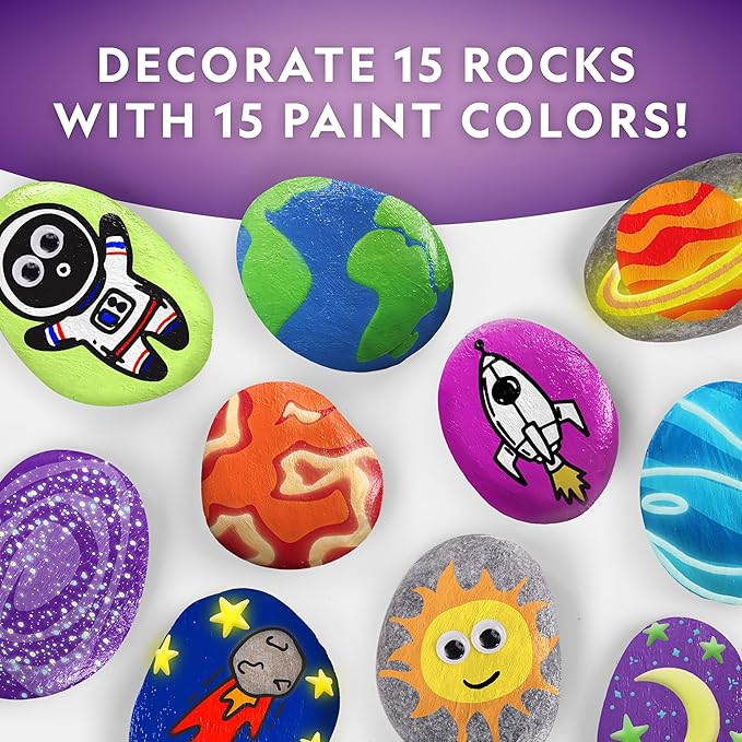 NATIONAL GEOGRAPHIC Glow in the Dark Rock Painting Kit - Arts & Crafts Kit for Kids, Decorate 15 River Rocks with 15 Paint Colors & More Art Supplies, Kids Craft, Art Kit, Kid Activity Kit