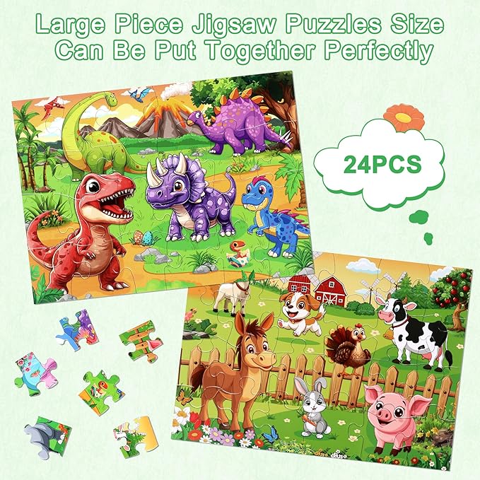 6 Packs Puzzles for Kids Ages 4-6, 24 PCS Animals Dinosaurs Farms Vehicle Ocean Space Jigsaw Puzzles for Kids Ages 3-5|4-8，Preschool Educational Puzzles Toys Gifts for 3 4 5 6 Boys Girls