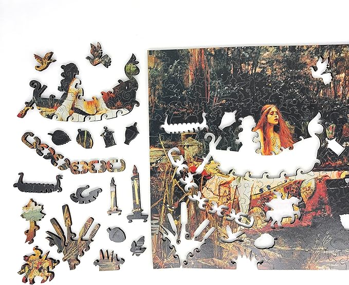 Wooden Jigsaw Puzzle for Adults - Uniquely Shaped Pieces - Made in The USA by FoxSmartBox - 270 Pieces - The Lady of Shalott