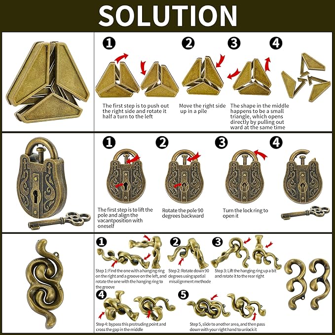 Brain Teaser Puzzles- 3 PCS Metal Puzzles Kit Metal Cast Puzzle Games Toys Unlock Interlock Puzzles Box Mind IQ Logic Test Disentanglement Games Toys for Adults School WP140A