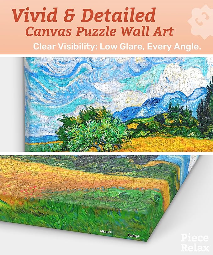 PieceRelax Puzzle Canvas Wall Art 366 Plastic Pieces for Adults - Vincent Van Gogh - Wheat Field with Cypresses - Unique Gift & Home Décor with Jigsaw Puzzle Artwork for Living Room Bedroom [HN1307]