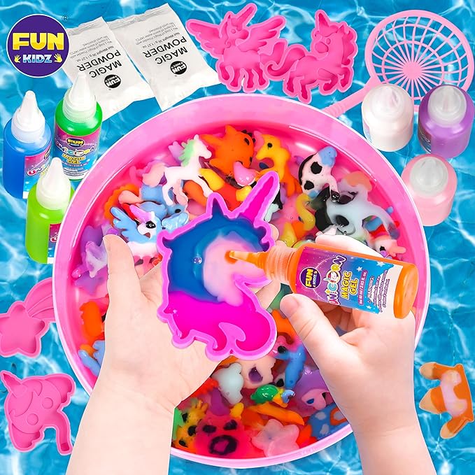 Unicorn Magic Grow Aqua Elves Kit, FunKidz Magical Water Elf Toys for Kids with 25 Colors Gel 16 Unicorn Molds to Make Over 100 Water Pets Crafts for Girls Boys Ages 3+
