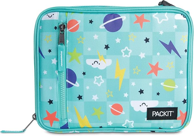 PackIt Freezable Classic Lunch Box, Happy Clouds, Built with ECOFREEZE Technology, Fully Freezable, Collapsible, Reusable, With Zip Front Pocket and Buckle Handle, Designed for Fresh Lunch On the Go