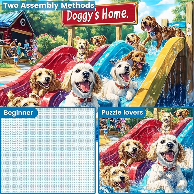300 Piece Puzzle for Adults,Puppies Jigsaw Puzzles 300 Pieces for Adult Kids Elderly Premium Cardboard Dog Summer Jigsaw Puzzle Challenging Puzzles Game Family Activity Gift Toy 20.5x15in