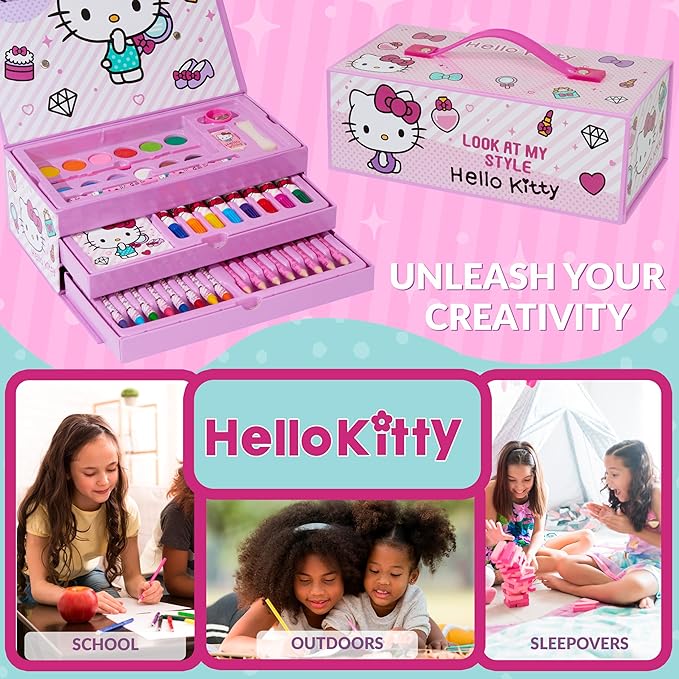 Hello Kitty Colored Pencils Art Supplies Kids Drawing Kit School Supplies Painting Kit Girls Drawing Pencils Art Kit Travel Case with Crayons Arts and Crafts for Kids 4-12 (Pink)