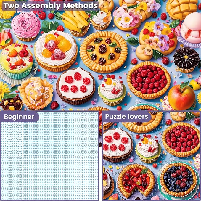 300 Piece Puzzles for Adults, Jigsaw Puzzles 300 Pieces for Adults Kids Delicious Pie Dessert Puzzle for Adults 300 Pieces Recycled Cardboard Jigsaw Puzzles Challenging Game Birthday Party Gift