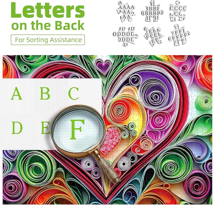 1000 Piece Colorful Heart Jigsaw Puzzle for Adults - Beautiful Cut Paper Heart Arrangement, 27.5" x 19.6", Multicolor, Perfect for Game Nights & Wall Art Display