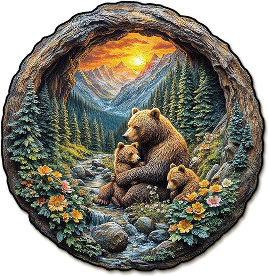 Wooden Puzzles for Adults, 3D Visual Effect Brown Bear Embrace Wooden Jigsaw Puzzle Kids,Unique Shape Wood Puzzle Adult,Puzzle for Adults,Birthday Gifts Family Games (M-11.3 * 11 in-242pcs)
