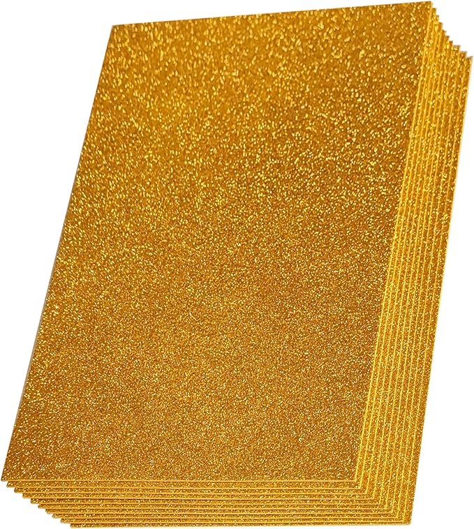 SALEMAR Gold Sticky Glitter Foam Sheets for Craft, 10 Packs Thick Self-Adhesive Sparkle EVA Paper Stickers for School Projects, 30 x 20cm