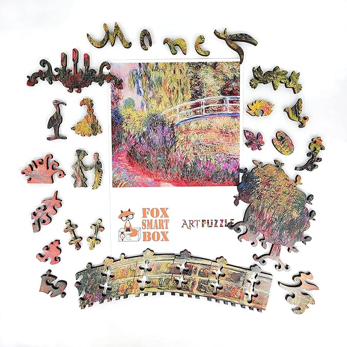 Wooden Jigsaw Puzzle for Adults - Uniquely Shaped Pieces - Made in The USA by FoxSmartBox - 210 Pieces - Water-Lily Pond