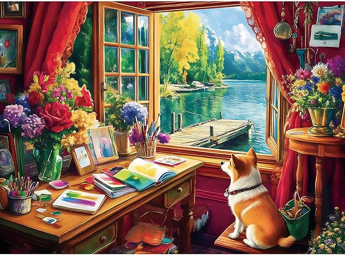 500 Piece Puzzle for Adults, Jigsaw Puzzle, Dog Puzzle – Dog Painting by The Window, Relaxing for Family, Kids and Adults, and Fun Activity (20.5" x 15")