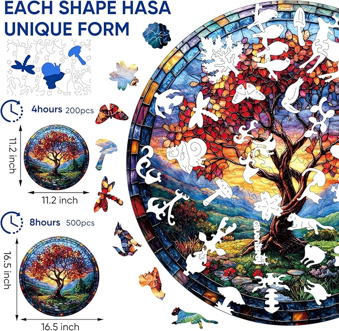 Wooden Puzzles for Adults 500 Pieces, Glass Redwood Tree Jigsaw Puzzles for Kids, 16.5x16.5in, Royal, Unique Shape Adult Puzzles, Irregular Creative for Adults Family Game