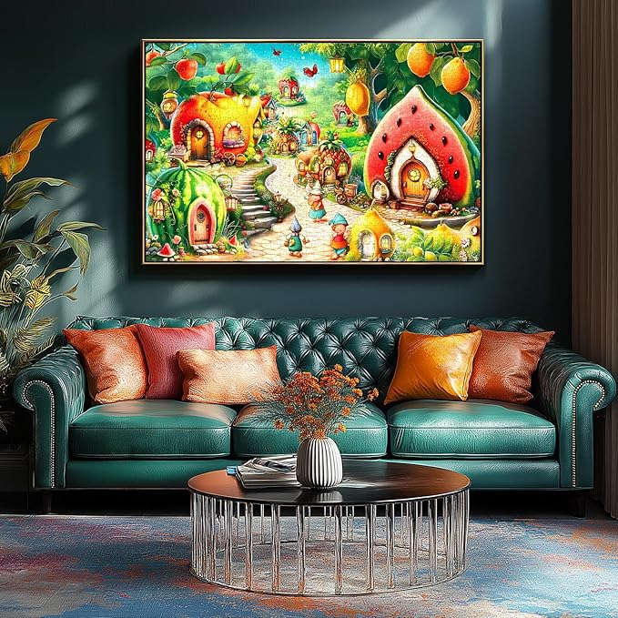 Fantasy Fruit Village Jigsaw Puzzle for Adults1000 Pieces Whimsical Fairy Tale Garden Scene Colorful Watermelon Citrus Houses Enchanted Forest Challenging Puzzle Game for Adults (27.6"x19.7")