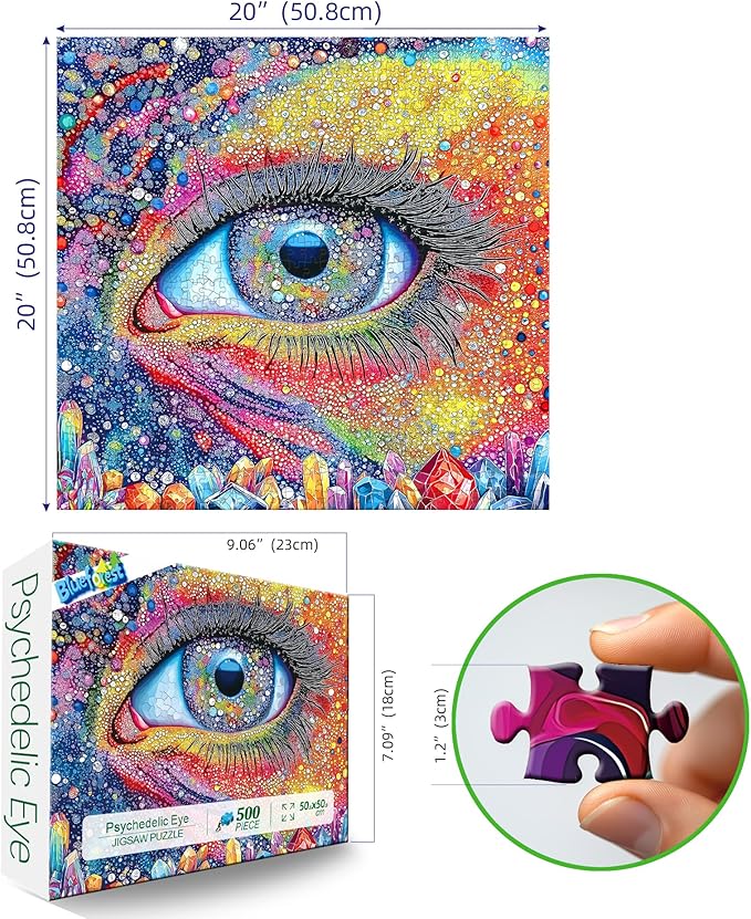 Blueforest 500 Piece Jigsaw Puzzle for Adults - Abstract Rainbow Eye & Crystal Design | Challenging Art Puzzle for Relaxation & Creativity （20x20 Inches）