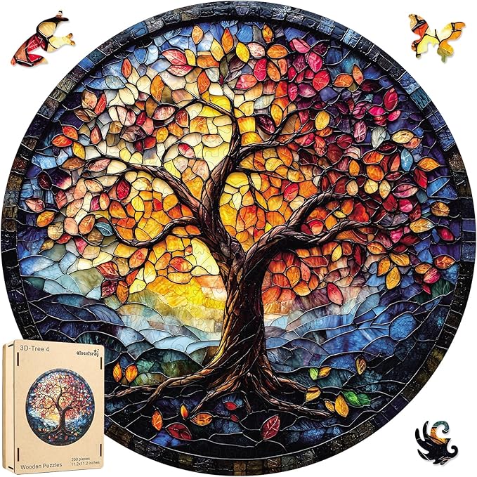 Wooden Puzzles for Adults 500 Pieces, Glass Tree Jigsaw Puzzles for Kids, 16.5x16.5in, Royal, Unique Shape Adult Puzzles, Irregular Creative for Adults Family Game
