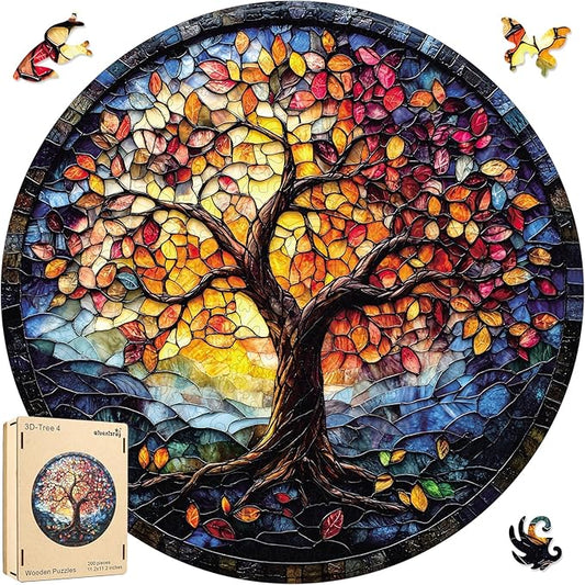 Wooden Puzzles for Adults 500 Pieces, Glass Tree Jigsaw Puzzles for Kids, 16.5x16.5in, Royal, Unique Shape Adult Puzzles, Irregular Creative for Adults Family Game