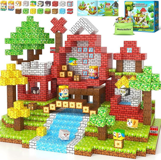 Magnetic Blocks with Forest Animals Toys, Build Mine Magnet World Set, Magnetic Tiles Building for Boys & Girls Age 4-8 5-7, STEM Montessori Sensory Toys for Toddlers Kids Gifts for 3+ Years Old