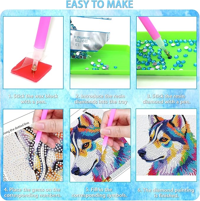 geesfayan Diamond Art Kits for Kids Ages 8-12,6 Inch DIY Gem Art Painting with 7 Inch Frame, Complete Starter Kit for Beginners, Creative Arts & Crafts Gift for Girls & Boys (Colorful Cat)