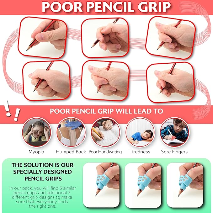 Stylo Pencil Grips Pack of 3 - Perfect Handwriting Holders for Kids Home Schooling and Preschool - Assorted Pen Grips (Purple, Blue, Pink)