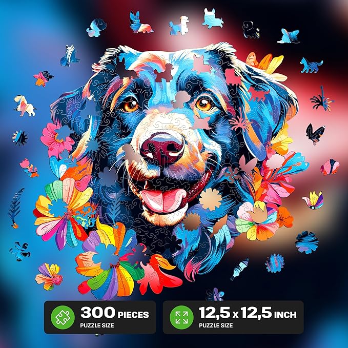 ESC WELT Wooden Dog Puzzle 300 Pieces - Captivating Mind Entertainment for Teens and Adults - Fun and Environmentally Friendly Toy - Challenging Jigsaw Game - Wooden Puzzle
