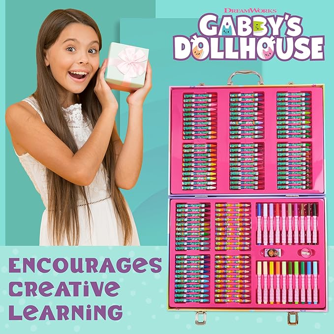 Gabby's Dollhouse Kids Art Set - Multicolor Drawing Kit with Travel Case