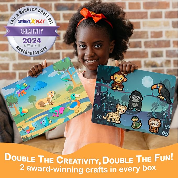 Craftikit ® Award-Winning Foil Art & Rainbow Scratch Art for Kids - 2-in-1 Arts and Crafts Kit for Kids Ages 4-10 - Animal Theme for Girls, Boys & Toddlers Ages 4, 5, 6, 7, 8, 9, 10