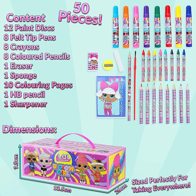 L.O.L. Surprise! Colored Pencils Art Supplies Kids Drawing Kit School Supplies Painting Kit Girls Drawing Pencils Art Kit Travel Case with Crayons Arts and Crafts for Kids 4-12 (Multicolor)