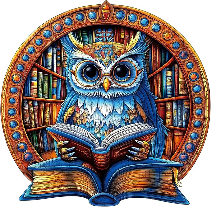 Wooden Jigsaw Puzzles for Adults, Book Owl Puzzle, 300 Pieces Unique Animal Shaped Wooden Puzzle, Fun Challenging Family Games for Kids and Teens, 15.49" x 15.29", Gift Box Included