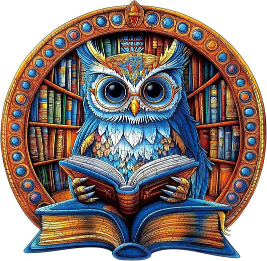 Wooden Jigsaw Puzzles for Adults, Book Owl Puzzle, 200 Pieces Unique Animal Shaped Wooden Puzzle, Fun Challenging Family Games for Kids and Teens, 11.49" x 11.29", Gift Box Included