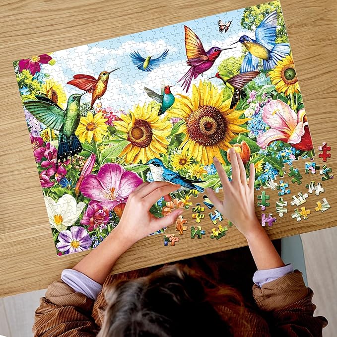 500 Pieces Puzzle for Adults - Summer Birds Garden Jigsaw Puzzle for Adults Kids Teens,Recycled Cardboard Hummingbird Flowers Puzzle 500 Pieces,Challenging Game for Family Fun & Gift Idea,20.5 x 15 in