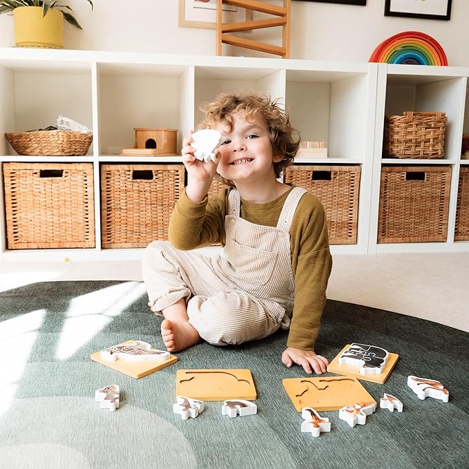 Wooden Montessori Animal Puzzles for Toddlers 2+ Years | Realistic Chunky Woodland Animal Shape Puzzle | Educational Learning Toy - Four-Piece Woodland Creature Puzzles