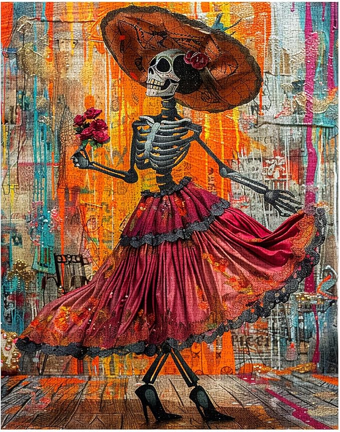 Tucocoo Mexican Romantic Jigsaw Puzzle 1000 Pieces Puzzles for Adults, Day of The Dead Skeleton Art Puzzles for Challenging Family Activity Games Colorful DIY Craft Puzzle for Home Wall Decor Gifts