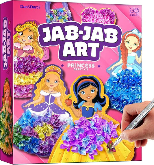 Dan&Darci Jab Jab Art Magical Princesses Kit - Gifts for 5 Year Old Girls - Arts and Crafts for Kids Ages 4-8, 4-6 - Mess-Free Craft - Birthday Gift Ideas for Girls Ages 4, 5, 6, 7, 8, 9
