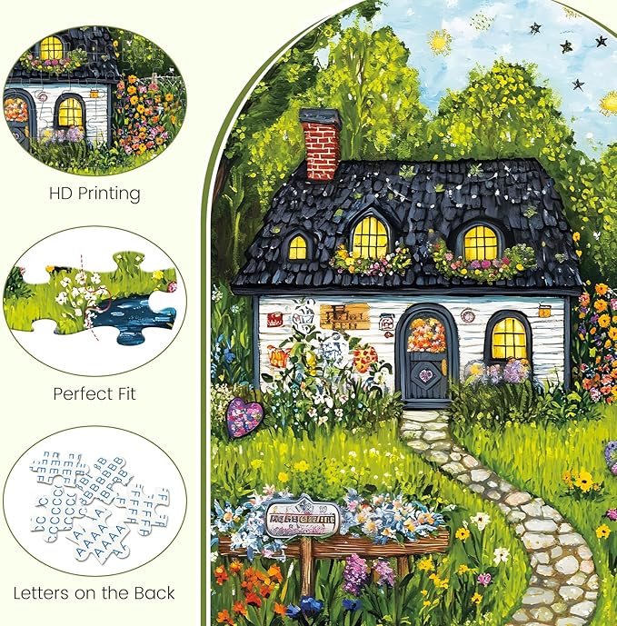 300 Piece Puzzles for Adults, Sunny Village 300 Piece Puzzle, Charming Countryside Flower Jigsaw Puzzles, Relaxing Gifts for Adults, Seniors and Kids, Finished Size 20.5” x 15”