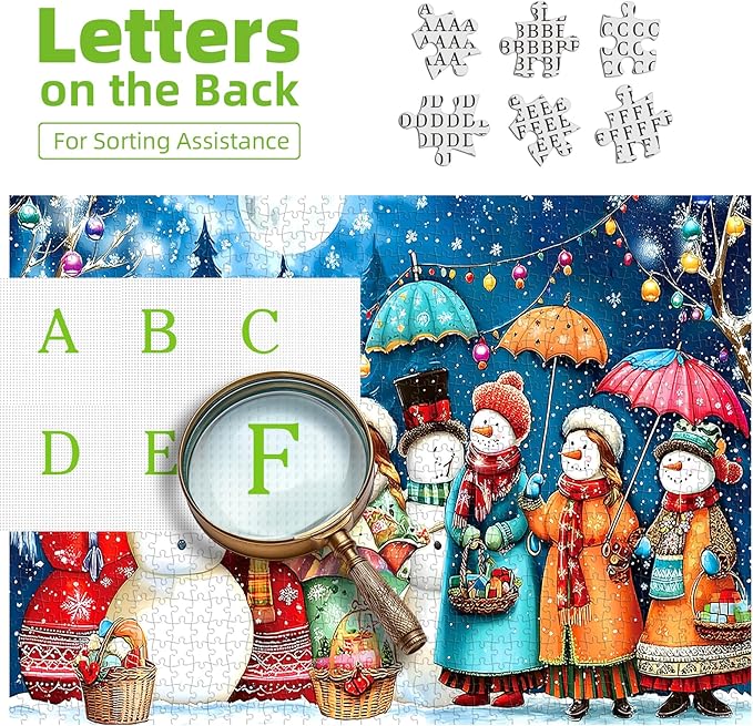 Christmas Snowman Jigsaw Puzzles for Adults 500 Pieces Winter Wonderland Night Holiday Scene with Glowing Lights Fun Family Puzzles Gift for Adults Seniors