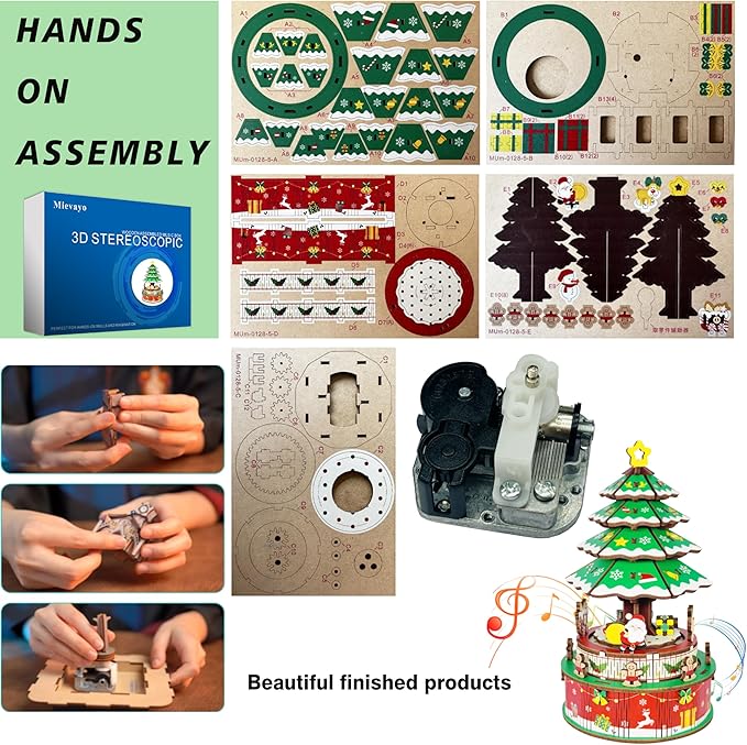 3D Puzzles for Adults Christmas Tree DIY Rotating Music Box Kit Mechanical Model Boys and Girls Birthday Gifts（Christmas Tree ）