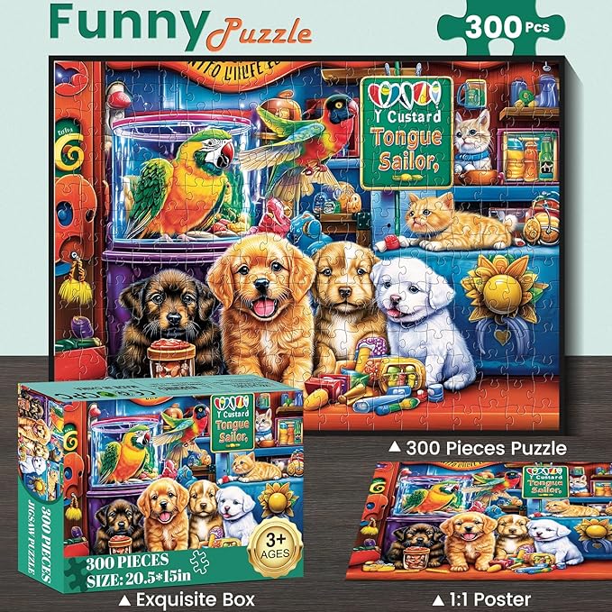 300 Piece Puzzles for Adults,Unique Fun Animal Jigsaw Puzzles 300 Piece for Adults Kids Seniors,Animal Pet Lover Puzzle for Kids Ages 8-10 10-12,Challenging Puzzles Perfect for Game Nights,20.5*15 In