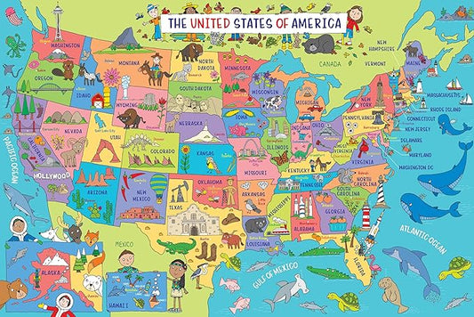 PETER PAUPER PRESS USA Map Jumbo Floor Puzzle - Fun and Educational! Learn Geography, State capitols, and Historic Landmarks. (48 Pieces) (36 inches Wide x 24 inches high)