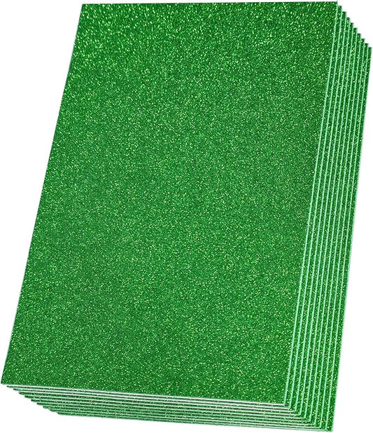 SALEMAR Green Sticky Glitter Foam Sheets for Craft, 10 Packs Thick Self-Adhesive Sparkle EVA Paper Stickers for School Projects, 30 x 20cm