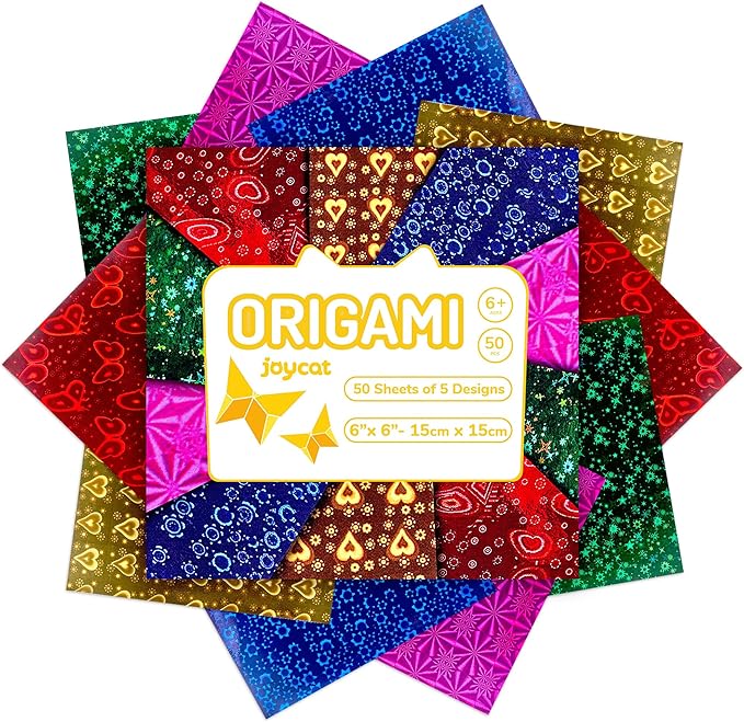 Iridescent Laser Origami Paper - 50 Sheets 6x6 Inch - holographic Double Sided Shimmer Paper for Eye-Catching Crafts, Ideal for Scrapbooking, Card Making and DIY Crafts