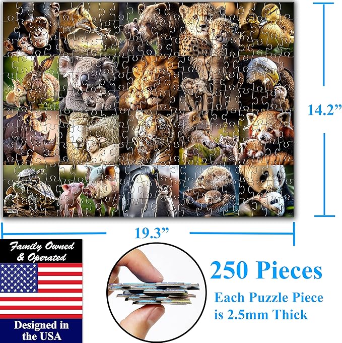 Think2Master Animal Families 250 Pieces Jigsaw Puzzle Featuring heartwarming Parent and Child Pairs. Fun Toy for Kids, School & Families. Great Gift for Boys & Girls Ages 8+. Size: 14.2” X 19.3”